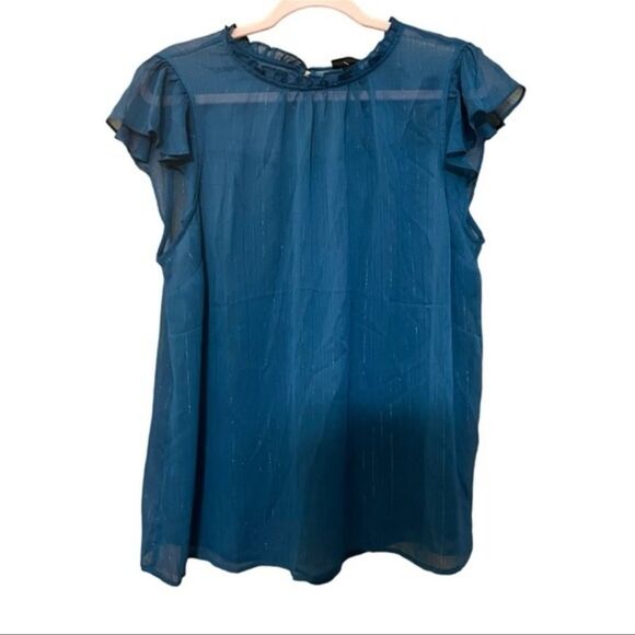 Torrid Blue Flutter Sleeve Sheer Blouse – Size 0 (12/Large) – NWT - Picture 4 of 8